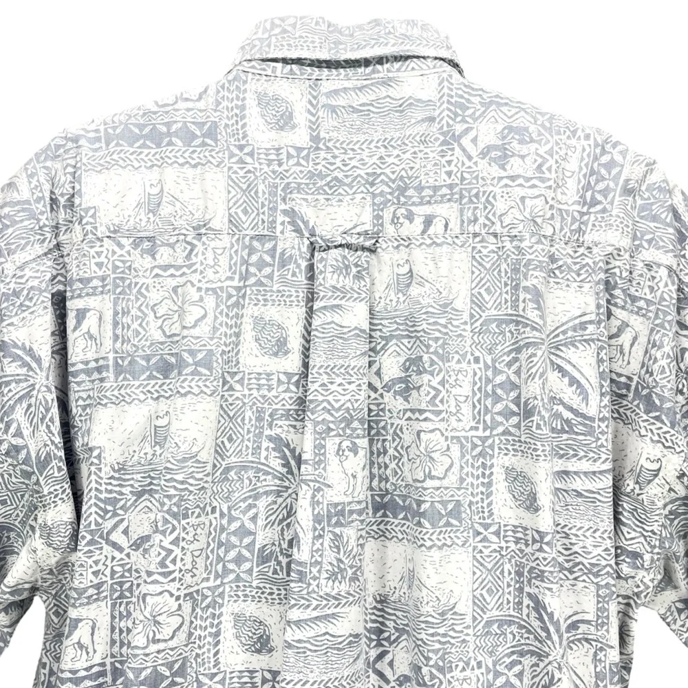 Big Dogs Men’s 2XL Blue White Hawaiian Aloha Shirt 100% Cotton Tropical